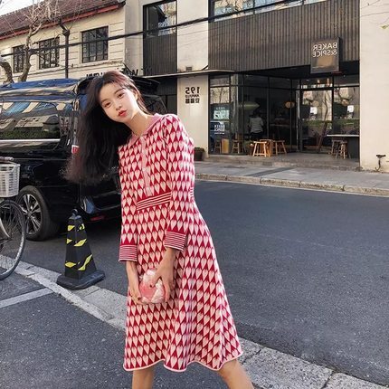 Autumn Women Single Breasted Long Sleeve Midi Sweater Dress