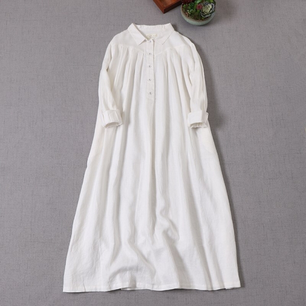 Women Clothing Solid Linen Dress