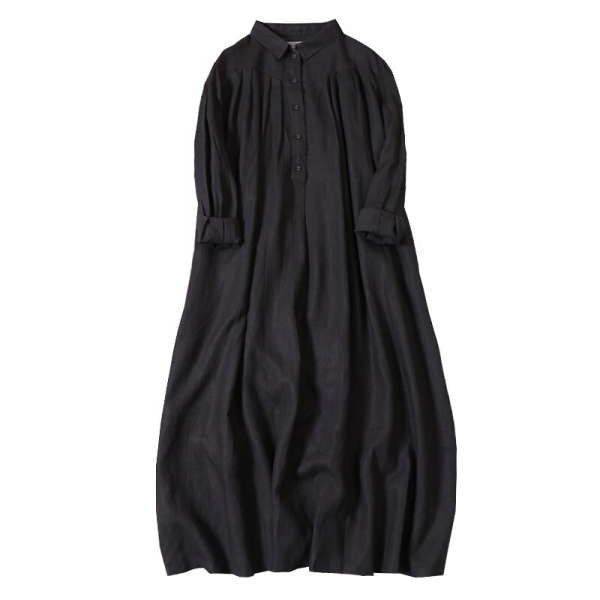Women Clothing Solid Linen Dress