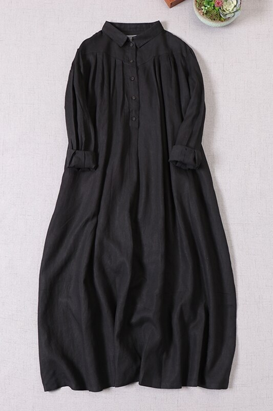 Women Clothing Solid Linen Dress